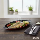 Lava Döküm Balık Tabağı Döküm Demir Yekpare Kulplu 15x29cm.-Bordo - 7