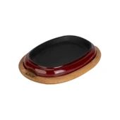 Lava Döküm Oval Fajita Tabağı Kayın Servis Ahşabı Ölçü 12x19cm.-Bordo - 2