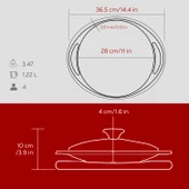 Lava Döküm Yuvarlak Saç Kavurma Tavası Döküm Demir Yekpare Çift Kulplu Cam Kapaklı Kayın Servis Ahşabı Çap(Ø)28cm.-Bordo thumbnail 5