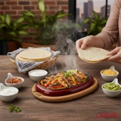 Lava Döküm Oval Fajita Tabağı Kayın Servis Ahşabı Ölçü 26x19cm.-Bordo - 7