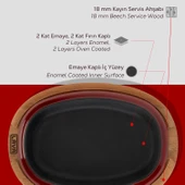 Lava Döküm Oval Fajita Tabağı Kayın Servis Ahşabı Ölçü 26x19cm.-Bordo - 6