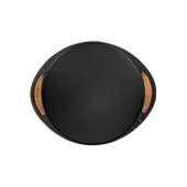 Lava Döküm Yuvarlak Saç Kavurma Tavası Döküm Demir Yekpare Çift Kulplu Cam Kapaklı Kayın Servis Ahşabı Çap(Ø)28cm.-Bordo thumbnail 3