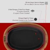 Lava Döküm Oval Fajita Tabağı Kayın Servis Ahşabı Ölçü 12x19cm.-Bordo - 6