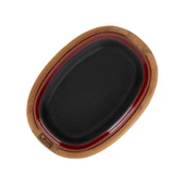 Lava Döküm Oval Fajita Tabağı Kayın Servis Ahşabı Ölçü 26x19cm.-Bordo - 3