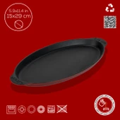 Lava Döküm Balık Tabağı Döküm Demir Yekpare Kulplu 15x29cm.-Bordo - 4