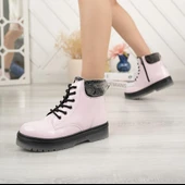 Pudra Kırışık Rugan Yünlü Fermuarlı Kız Çocuk Botu - 1