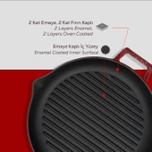 Lava Döküm Yuvarlak Izgara Tavası Döküm Demir Yekpare Çift Kulplu Çap(Ø)26cm.-Bordo thumbnail 6