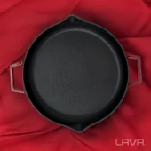 Lava Döküm Yuvarlak Kızartma Tavası Döküm Demir Yekpare Çift Kulplu Çap(Ø)30cm.-Bordo thumbnail 7