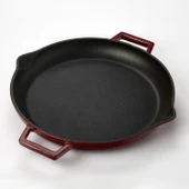 Lava Döküm Yuvarlak Kızartma Tavası Döküm Demir Yekpare Çift Kulplu Çap(Ø)30cm.-Bordo thumbnail 2