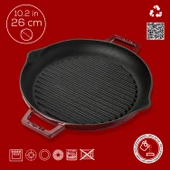 Lava Döküm Yuvarlak Izgara Tavası Döküm Demir Yekpare Çift Kulplu Çap(Ø)26cm.-Bordo thumbnail 4
