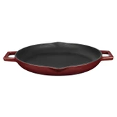Lava Döküm Yuvarlak Kızartma Tavası Döküm Demir Yekpare Çift Kulplu Çap(Ø)30cm.-Bordo thumbnail 1