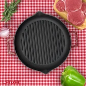 Lava Döküm Yuvarlak Izgara Tavası Döküm Demir Yekpare Çift Kulplu Çap(Ø)26cm.-Bordo thumbnail 7