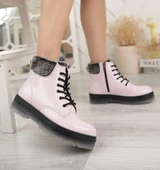 Pudra Kırışık Rugan Yünlü Fermuarlı Kız Çocuk Botu - 2