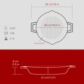 Lava Döküm Yuvarlak Izgara Tavası Döküm Demir Yekpare Çift Kulplu Çap(Ø)26cm.-Bordo thumbnail 5