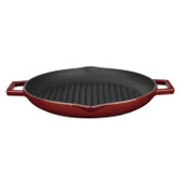 Lava Döküm Yuvarlak Izgara Tavası Döküm Demir Yekpare Çift Kulplu Çap(Ø)26cm.-Bordo thumbnail 1