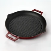 Lava Döküm Yuvarlak Izgara Tavası Döküm Demir Yekpare Çift Kulplu Çap(Ø)26cm.-Bordo thumbnail 2