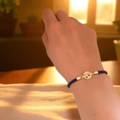 14 Ayar Altın Plakalı İsme Özel Kalp Detaylı Oval Motifli Koyu Mor İpek Örgülü Hediye Bileklik-518 thumbnail 2