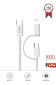 Torima U16 Beyaz 2-in-1, Type-C To Type-C And Ligthning  100cm - 65w Hızlı Şarj Ve Data Kablosu thumbnail 1
