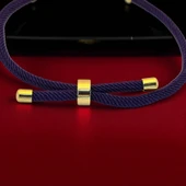 14 Ayar Altın Plakalı İsme Özel Kalp Detaylı Oval Motifli Koyu Mor İpek Örgülü Hediye Bileklik-518 thumbnail 4