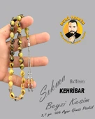 3,7 GR 925 AYAR GÜMÜŞ PÜSKÜL SIKMA KEHRİBAR BEYZİ KESİM 8X11 - 1
