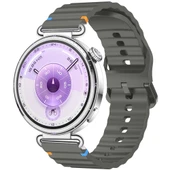 Huawei Watch GT6 41mm İle Uyumlu Dalga Desenli Tokalı Yumusaş Soft Silikon Kordon  Koyu Gri - 1