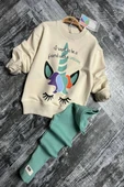 Unicorn Desenli Kız Çocuk Yeşil Renk Taytlı Takım - 3