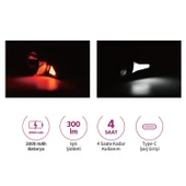 House Pratik HP74 Şarjlı 4 Modlu 2000 mAh 300 Lümen El Feneri Siyah - 3