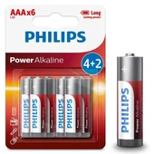 Philips LR03P6BP/10 LR03 Micro 1.5 Volt 4+2 Power Alkaline AAA İnce Kalem Pil (6'Lı Paket) - 1