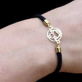 14 Ayar Altın Plakalı İsme Özel Kız Çocuk Figürlü Siyah Örgü İpli Hediye Bileklik-525 thumbnail 2