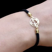 14 Ayar Altın Plakalı Harfe Özel Siyah Örgü İpli Kız Çocuk Figürlü Hediye Bileklik-525 thumbnail 2