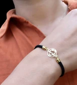 14 Ayar Altın Plakalı Harfe Özel Siyah Örgü İpli Kız Çocuk Figürlü Hediye Bileklik-525 thumbnail 1