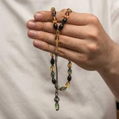 Gümüş 1000 Ayar Kazaz Püsküllü Sıkma Kehribar Tesbih thumbnail 1