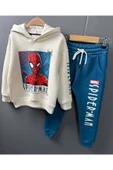 Erkek Çocuk Örümcek Adam Digital Baskılı Kapşonlu Sweat Mavi Eşofman Takım thumbnail 2
