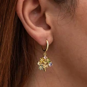 Gümüş Gold Renkli Taşlı Hayat Ağacı Kadın Küpe thumbnail 3