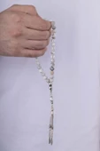 Gümüş Pazarım Damarlı Beyaz Akik Taşlı Doğal Taş Tesbih thumbnail 3
