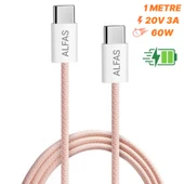 Type-C Şarj Kablosu 1m PD 60W 3A 1Gbps Hızlı Şarj & Data Transfer Usb-c Iphone Android Örgülü Kablo thumbnail 1