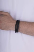 Gümüş Pazarım Örgü Model 3 Parçalı Siyah Erkek Deri Bileklik thumbnail 1