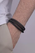 Gümüş Pazarım Örgü Model 3 Parçalı Siyah Erkek Deri Bileklik thumbnail 3