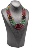 5 Sıralı Yakut-Safir-Zümrüt Multi Color Kolye - 1