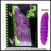 Uyguna-Yakala 35mm - 20 Adet Mor Peynir Kokulu Silikon Kurt Yem - UV - Alabalık Yemi-1071-PR-C - 1