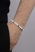 Gümüş Pazarım Kapsül Kesim Beyaz Ceyt Taşı Erkek Doğal Taş Bileklik thumbnail 1