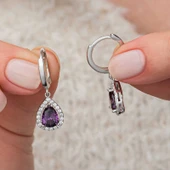 Gümüş Mor Zirkon Taşlı Damla Kadın Küpe thumbnail 1