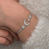 Gümüş Zirkon Taşlı Ay Yıldız Kadın Bileklik thumbnail 3