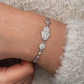 Gümüş Zirkon Taşlı Fatma Ana Eli Kadın Bileklik thumbnail 4