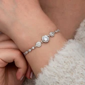 Gümüş Zirkon Taşlı Yuvarlak Kadın Bileklik thumbnail 2