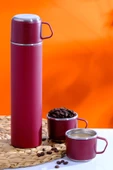 Paslanmaz Çelik 3 Bardaklı Termos 500ml - 6 Saat Sıcak, 12 Saat Soğuk Tutma Özelliği thumbnail 1