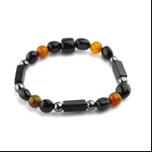 Oltu Taşı Hematit ve 4'lü Kaplan Gözü Kesme Bileklik thumbnail 2