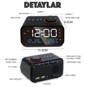 HyMark Dekoratif LED Dijital Saat FM Radyo 2 Alarm Sıcaklık ve Nem Göstergeli Şarjlı Pilli Saat - 7