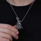 BlackCraft 925 Ayar Gümüş Üçgen İçi Açılabilen Çiçek Muskalık Gümüş Kolye (BC-A65913) thumbnail 3