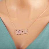 BlackCraft 925 Ayar Gümüş Rose Ay Yıldız Türkiye Haritası Kadın Kolye (BC-3342C5) thumbnail 2